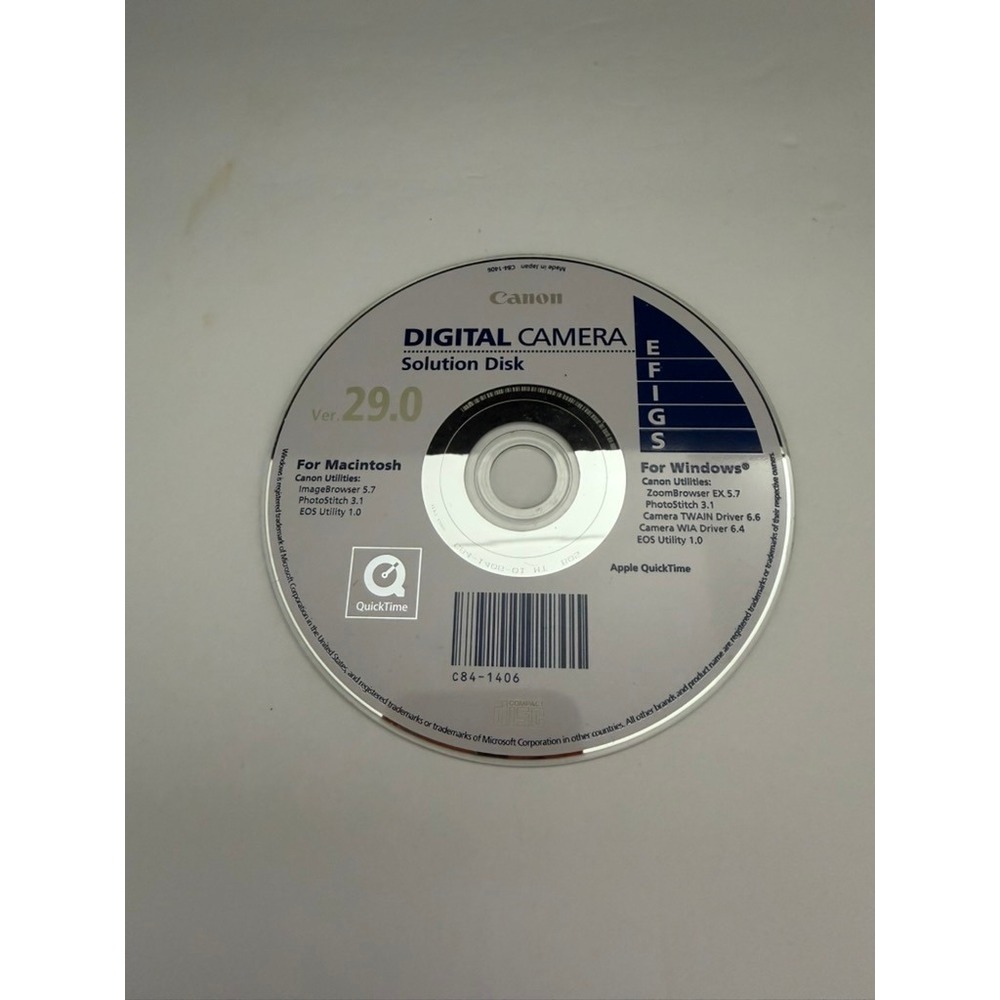 Canon Digital Camera Solution Disk Ver 29.0 Windows Mac C84-1406 Software CD